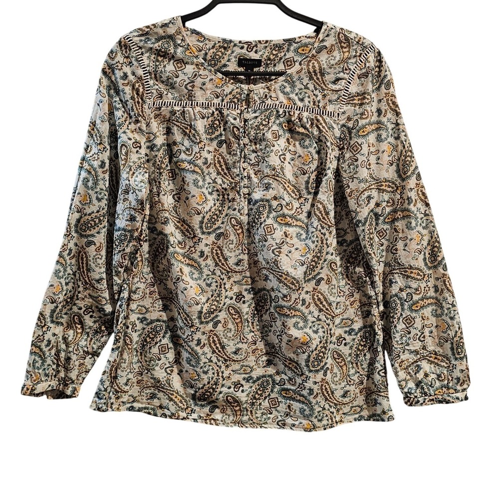 Talbots Women's Medium Paisley Print Long Sleeve Button Up Blouse Shirt